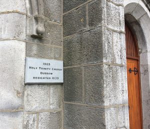 Plaque outside the Church of the Holy Trinity, Durrow, Co. Laois.